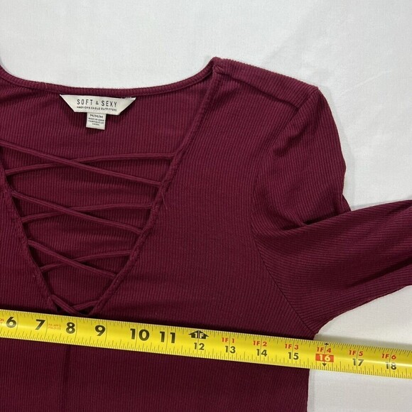 American Eagle Soft & Sexy Long Sleeve Burgundy‎ Ribbed Swing Mini Dress Size M - Picture 8 of 10
